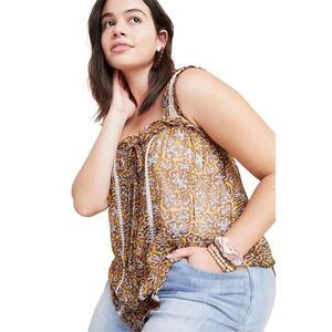 Anthropologie Bardot Floral Sleeveless Cami Tank Blouse Size 14 Large Crochet Ma